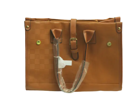 Women Brown Pleather Check Pattern Handbag