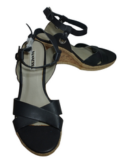 Vanessa Black & Tan Platform Cork Pattern Braided Hemp Edge Buckle Sandals