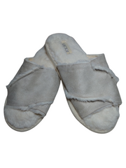 Fitory White & Gray Faux Suede Faux Fur Lined Slip on Slippers
