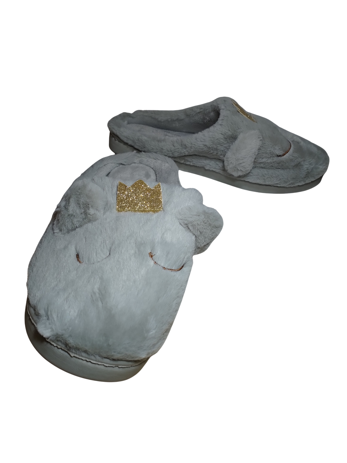 Diva Gray & Gold Crowned Animal Clog Slippers