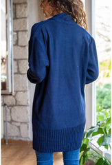 CCK Style Dark Blue Pocket Wool-Blend Open Cardigan