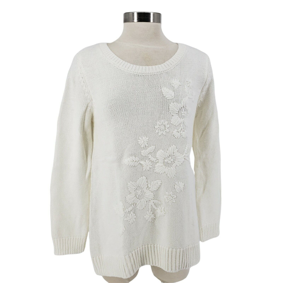 Style & Co. Winter White Embroidered Flower Sweater