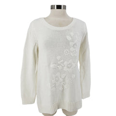 Style & Co. Winter White Embroidered Flower Sweater