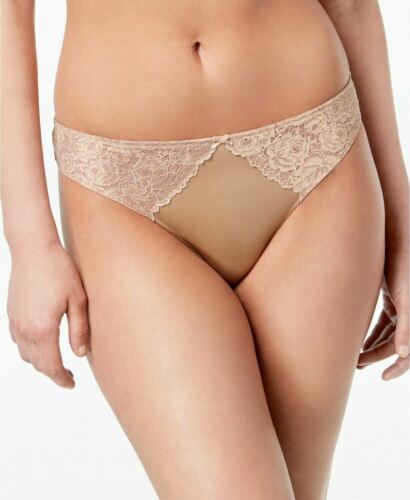 INC International Concepts Smooth Lace Thong Taupe Dream