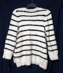 Style & Co Woman White/Black Loose Weave Striped Sweater