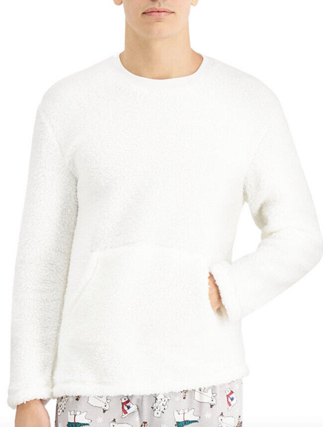 Family Pajamas Mens White Sherpa Top