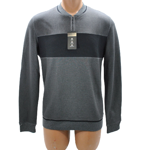 Alfani Charcoal Striped Quarter Zip Pullover Medium