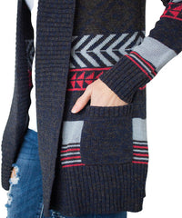 Olivia & Jane Charcoal Geometric Wool-Blend Open Cardigan