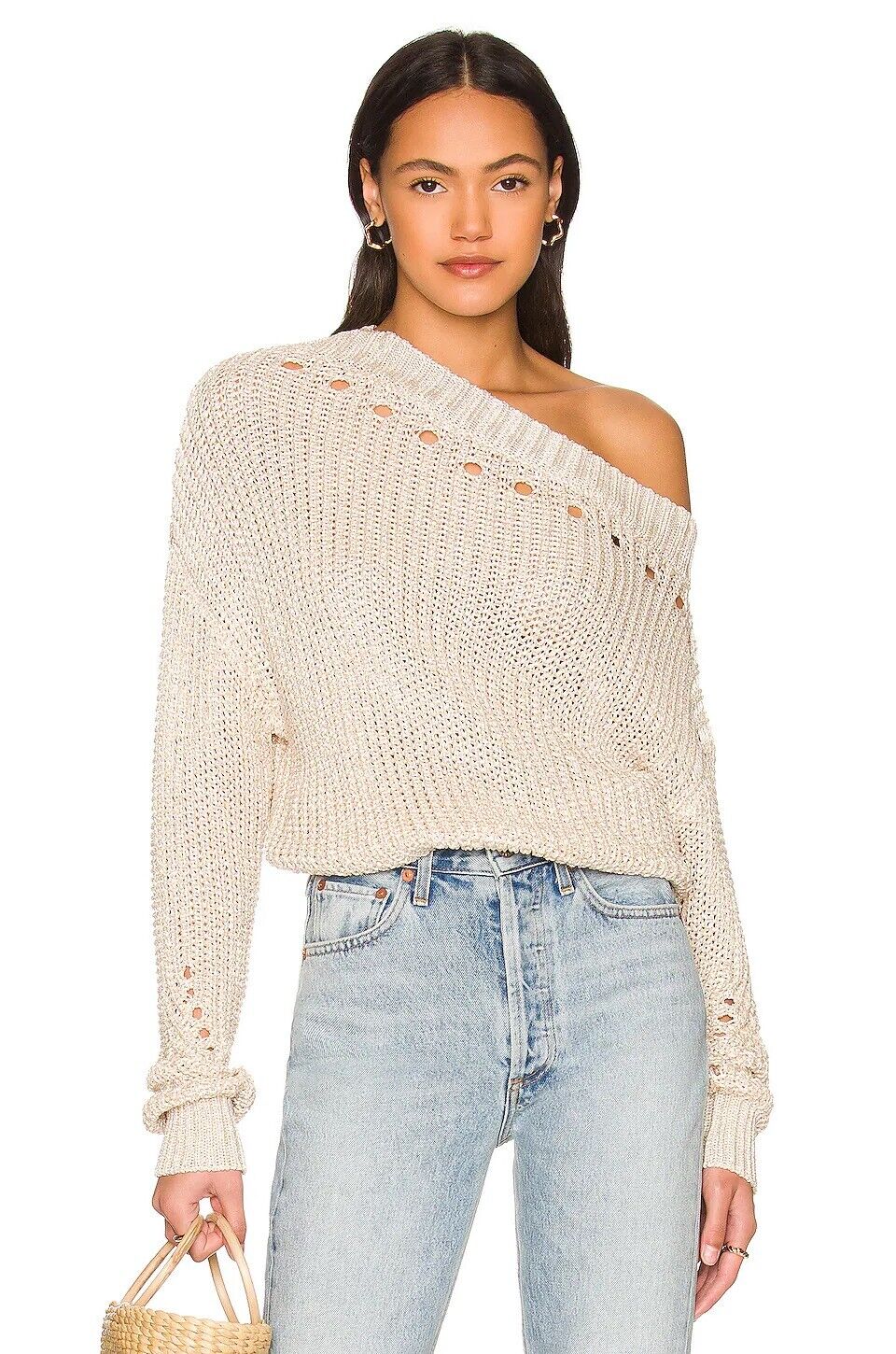Tularosa Aria Off Shoulder Pointelle Sweater in Blush Rose