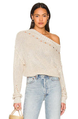 Tularosa Aria Off Shoulder Pointelle Sweater in Blush Rose
