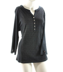 Karen Scott Plus Size Cotton Eyelet Black Henley size 1X