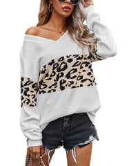 Supreme Fashion White Leopard Block V-Neck Sweater