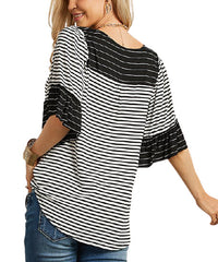 Suzanne Betro Striped Ruffle-Sleeve Tunic size S