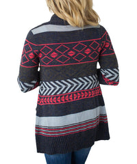 Olivia & Jane Charcoal Geometric Wool-Blend Open Cardigan