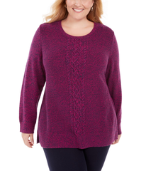 Karen Scott Plus Size Fuchsia Marled Cable-Knit Panel Sweater