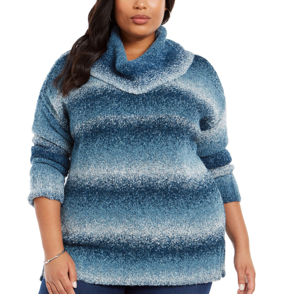 Style & Co. Plus Size Teal Ombre Cowl-Neck Sweater