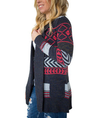 Olivia & Jane Charcoal Geometric Wool-Blend Open Cardigan