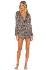 Plush Cheetah PJ & Headband Set in Black & Brown Multi - size S