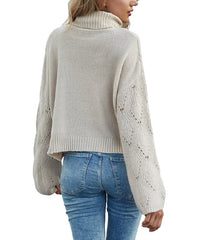 Lisa and Rose Off-White Cable-Knit Bell-Sleeve Turtleneck Sweater