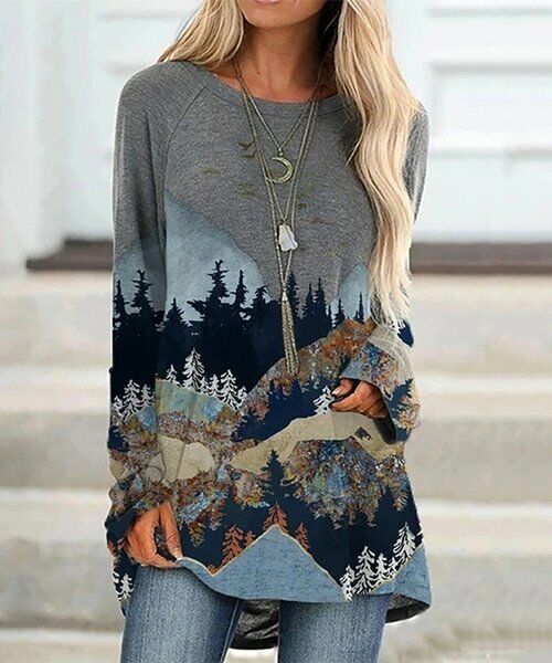 Gray & Navy Forest Landscape Tee size XXL