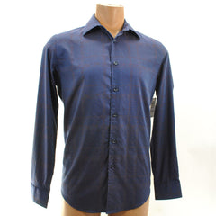 Tasso Elba Navy Long Sleeve Geometric Pattern in Boxes Shirt S, XL