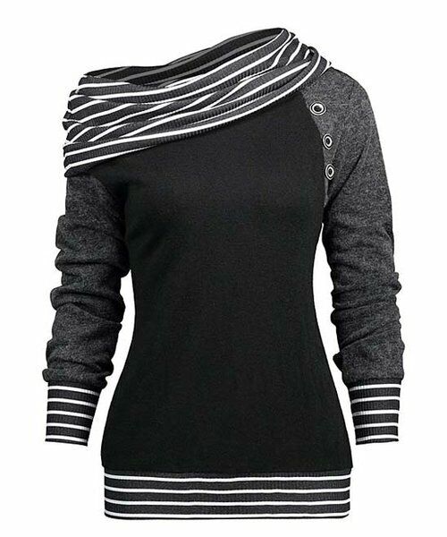 Stripe-Contrast Button-Detail Asymmetrical Top size XL