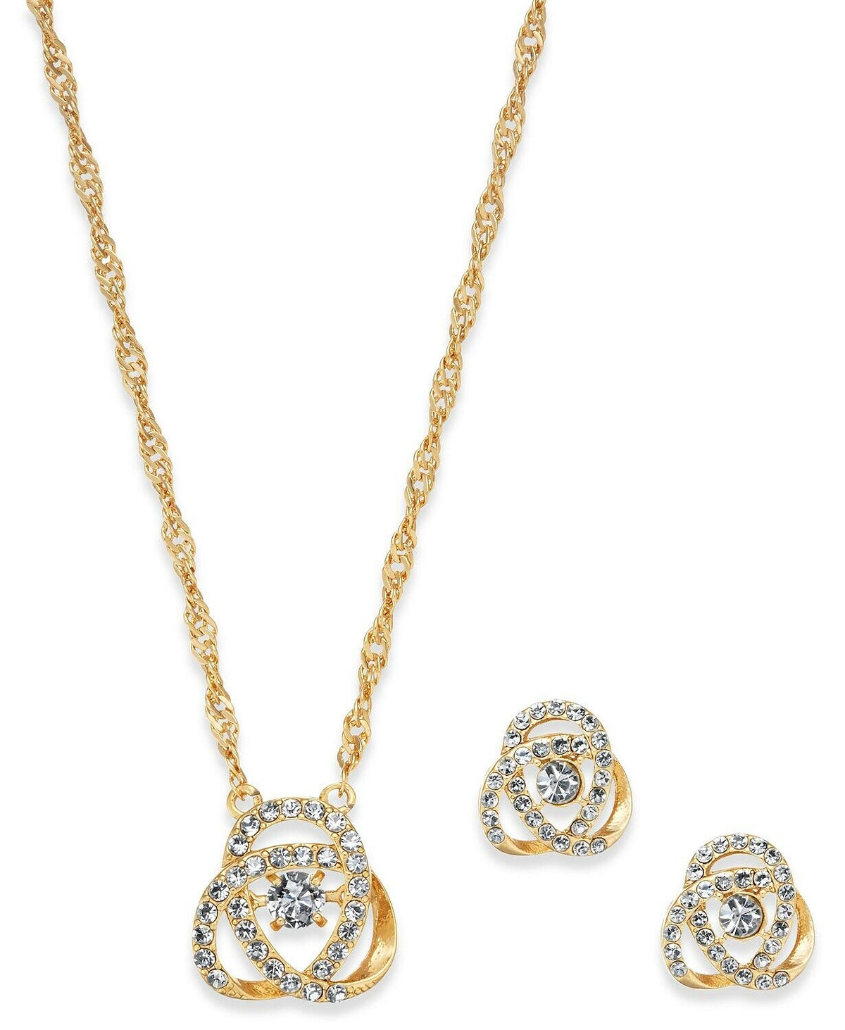 Gold Tone Rhinestone Infinity Knot Jewelry Set – Charter Club Necklace & Earrings for Women