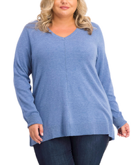 Karen Scott Plus Size V-Neck Sweater in Blue Heather Denim
