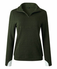 Yokodea Army Green Geometric Embossed Kangaroo-Pocket Pullover