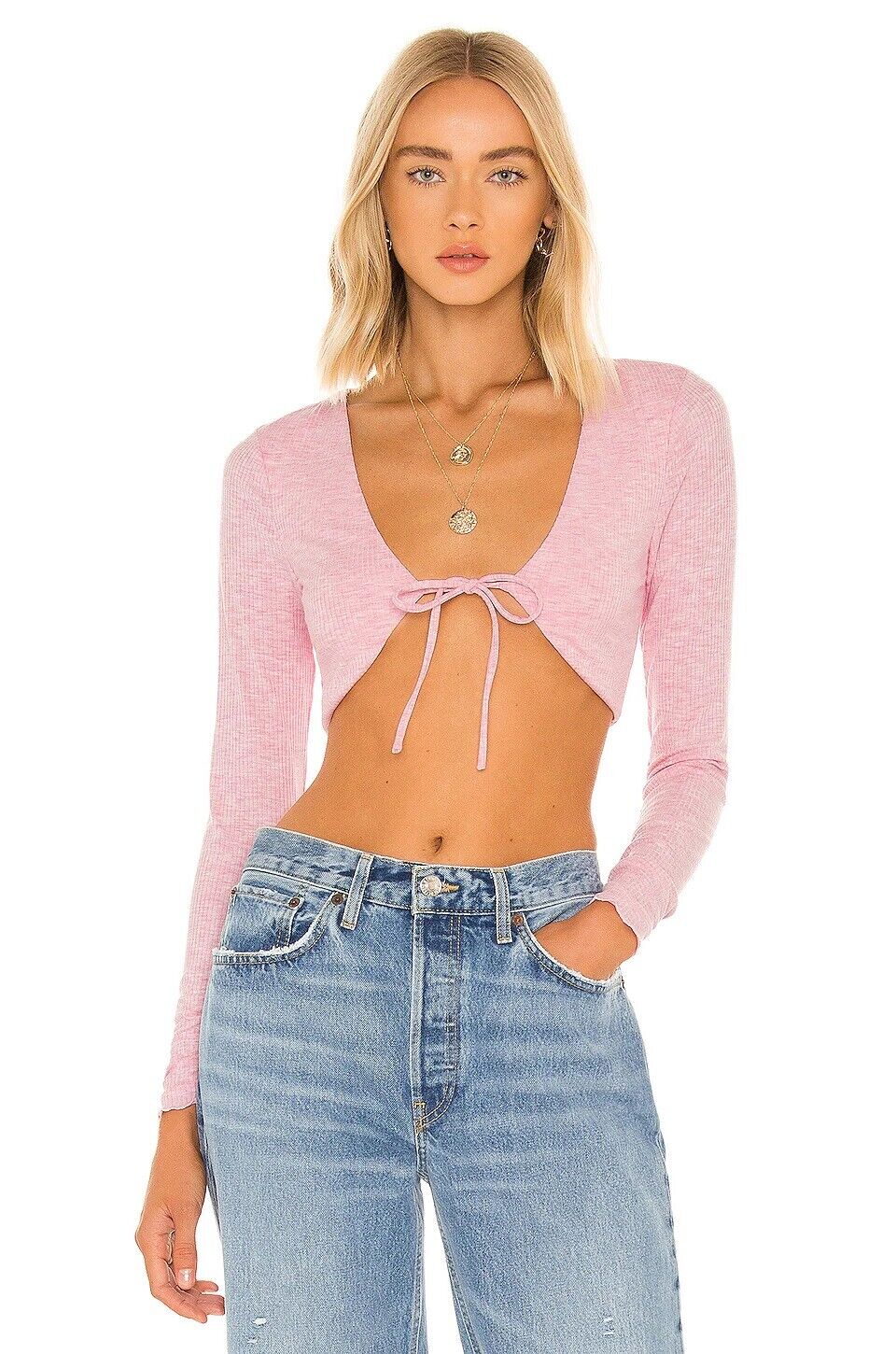 Lovers + Friends Edge Cropped Cardigan in Heathered Pink
