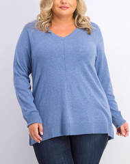 Karen Scott Plus Size V-Neck Sweater in Blue Heather Denim