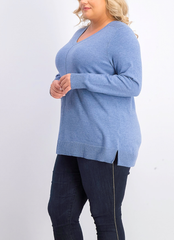 Karen Scott Plus Size V-Neck Sweater in Blue Heather Denim