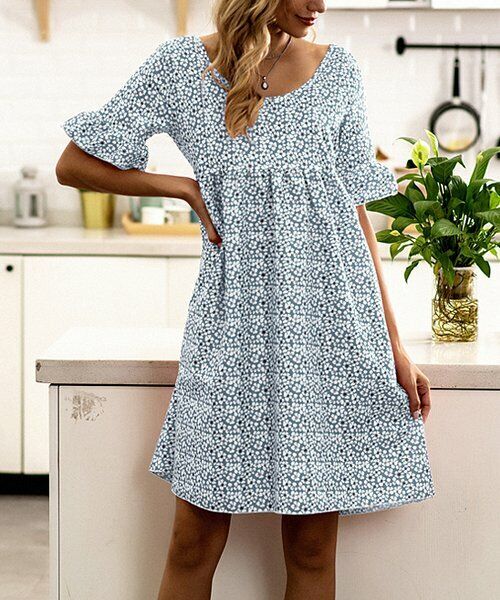 Floral Ruffle-Sleeve Empire-Waist Dress size L