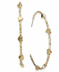 INC International Concepts Gold-Tone Large Beaded Heart Hoop Earrings Gold
