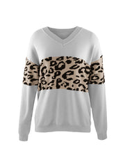 Supreme Fashion White Leopard Block V-Neck Sweater