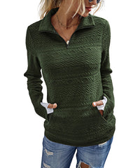 Yokodea Army Green Geometric Embossed Kangaroo-Pocket Pullover