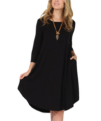 42POPS Black Crewneck Three-Quarter Sleeve Pocket Tunic Dress size 1X