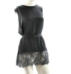 Michael Kors Plus Size Black Tie-Waist Lace-Hem Top size 3X 55" bust