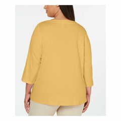 Karen Scott Cotton Plus Size Yellow Lace-Trim Top size 1X