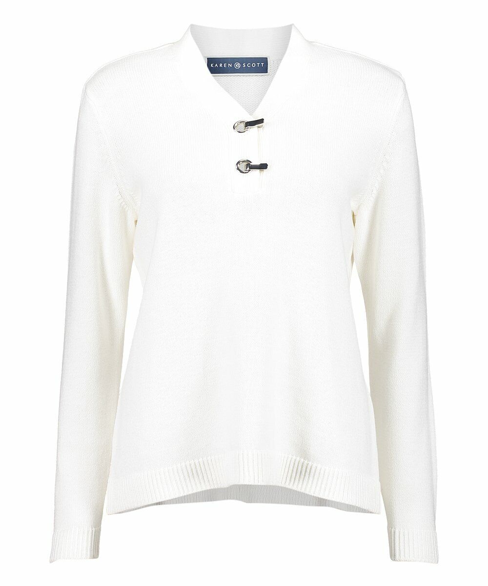 Karen Scott White Hardware Henley Sweater