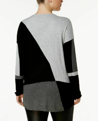 INC International Concepts Plus Size Long-Sleeve High-Low Sweater in Grey Colorblock