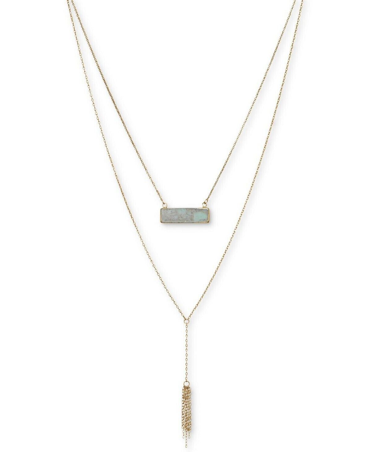 Lucky Brand Gold-Tone Stone Chain Tassel Necklace