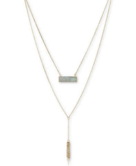 Lucky Brand Gold-Tone Stone Chain Tassel Necklace