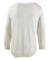 Karen Scott Plus Size White Cable-Knit Trimmed Sweater