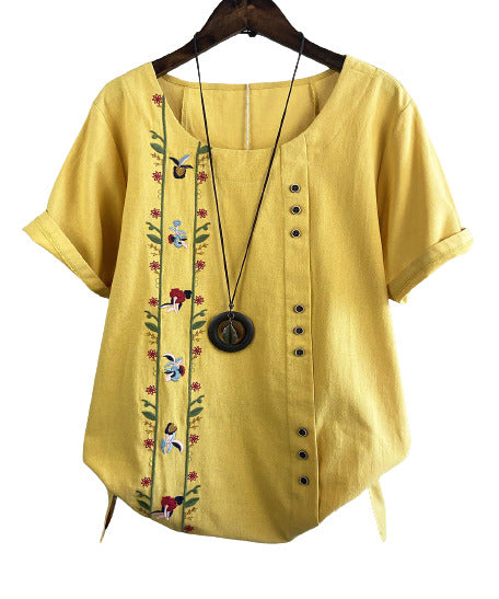 E-Retro Floral Button-Detail Top size XXL