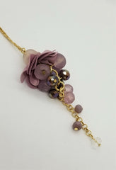 INC International Concepts Gold-Tone Purple Beaded Fabric Flower Necklace