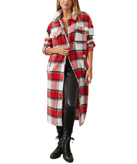 Milan Kiss Plaid Longline Button-Up Jacket size XL