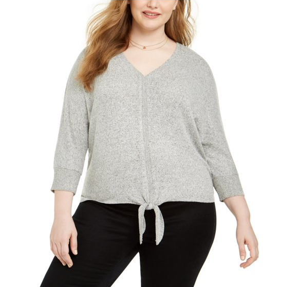 Style & Co. Plus Size Tie-Hem Sweater in Grey White