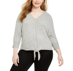 Style & Co. Plus Size Tie-Hem Sweater in Grey White
