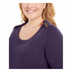 Karen Scott Plus Size Button-Shoulder Sweater in Purple Dynasty